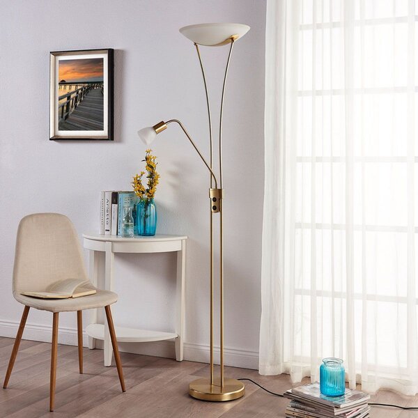 Lindby Felicia proiector de plafon cu lampă lectură, alamă, Auriu / Alamă, Camera de zi / sufragerie, Metal, Modern