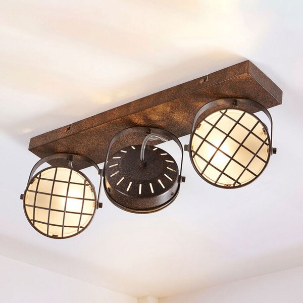 Lindby Spot Tamin, 48 cm, culoare rugină, 3 becuri, sticlă, reglabil, Maro / Rugină, Camera de zi / sufragerie, Metal, Design industrial