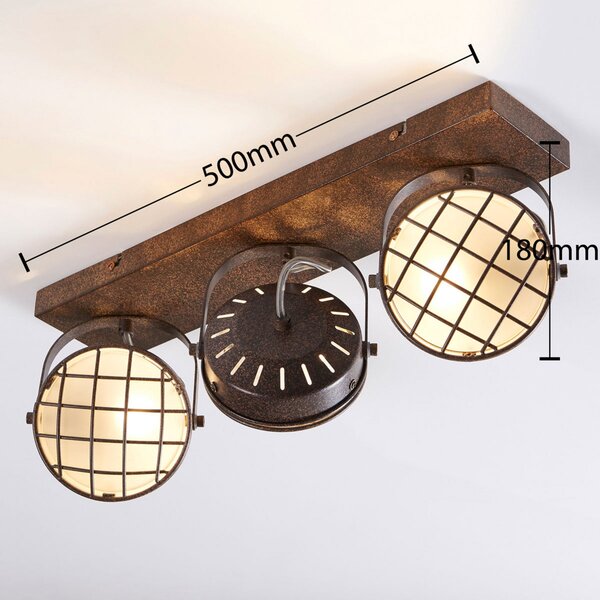 Lindby Spot Tamin, 48 cm, culoare rugină, 3 becuri, sticlă, reglabil, Maro / Rugină, Camera de zi / sufragerie, Metal, Design industrial