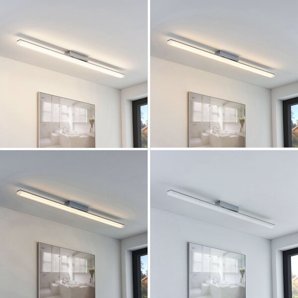 Lindby plafonieră LED pentru baie Levke, 100 cm, dimabil, IP44, reglabil, Alb, Baie, Metal, Modern