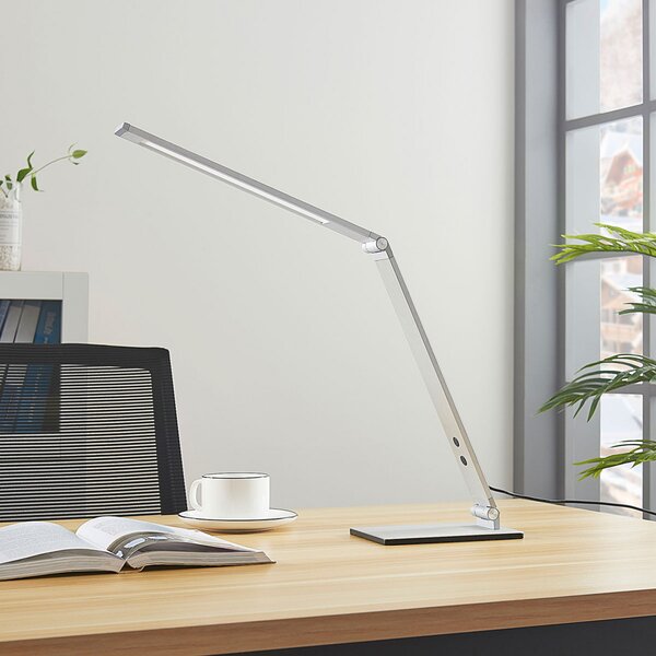 Lucande LED lampă de birou Nicano, gri, metal, dimabil., reglabil, Metalic, Studiu / Birou, Metal, Modern