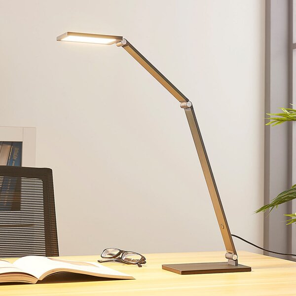 Lucande LED lampă de birou Mion, 41 cm, unghiulară, dimabil, reglabil, Gri, Studiu / Birou, Metal, Modern