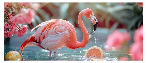 Tablou - Flamingo în iaz (120x50 cm)