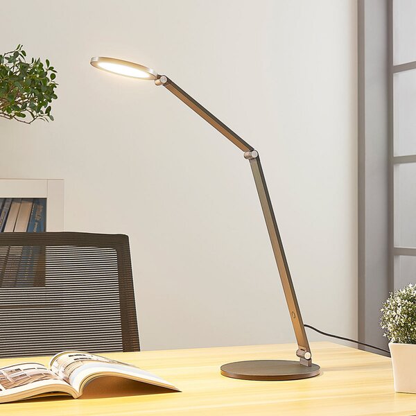 Lucande LED lampă de birou Mion, 41 cm, rotund, dimabil, reglabil, Gri, Studiu / Birou, Metal, Modern