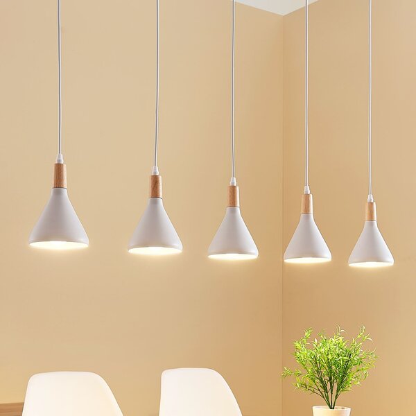 Lindby lampă suspendată Arina, 100 cm, alb, 5 becuri, E14, reglabil, Alb, Camera de zi / sufragerie, Metal, Modern