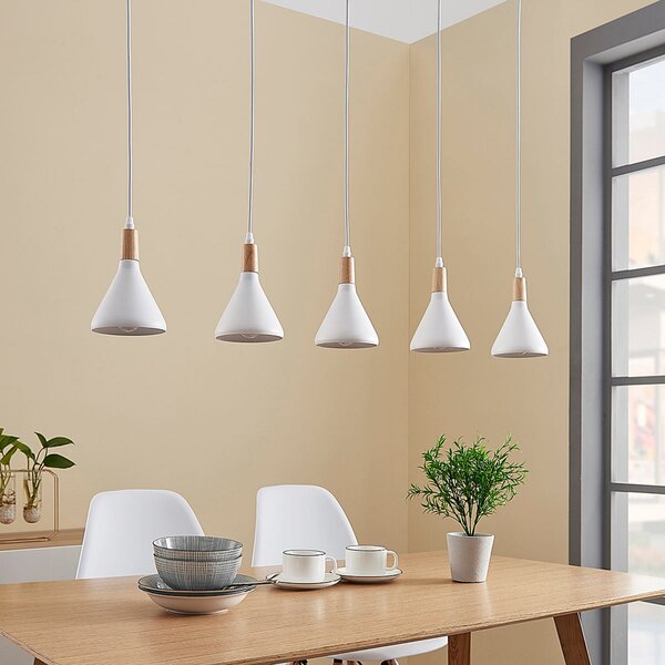 Lindby lampă suspendată Arina, 100 cm, alb, 5 becuri, E14, reglabil, Alb, Camera de zi / sufragerie, Metal, Modern
