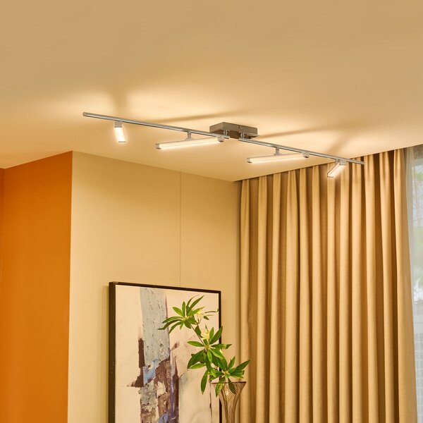 Lindby plafonieră LED Pilou, 4 becuri, dimabil, crom, reglabil, Metalic, Bucătărie, Metal, Modern