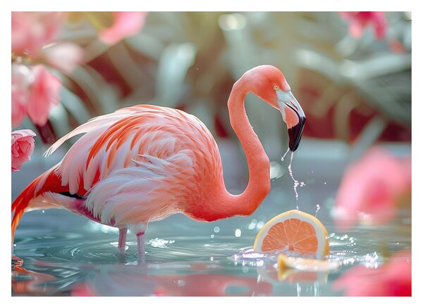 Tablou - Flamingo în iaz (70x50 cm)