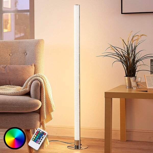 Lindby Lampadar LED Hadis, RGB, telecomandă, alb, 120 cm, reglabil, Metalic, Camera de zi / sufragerie, Plastic, Modern
