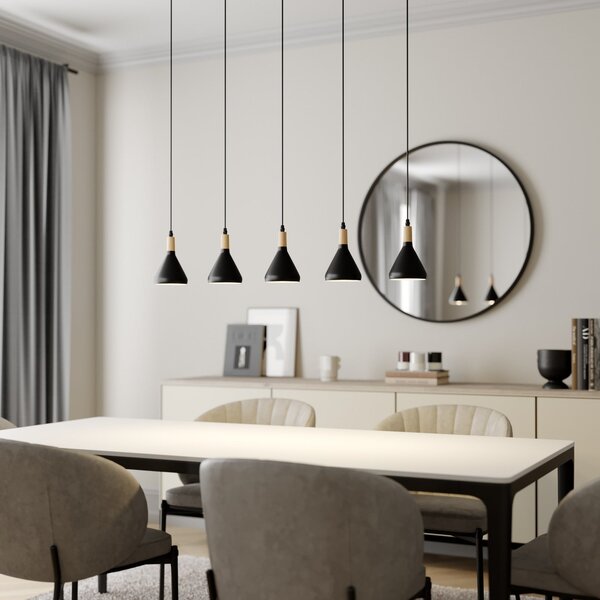 Lindby lampă suspendată Arina, 100 cm, negru, 5 becuri, reglabil, Negru, Camera de zi / sufragerie, Metal, Modern