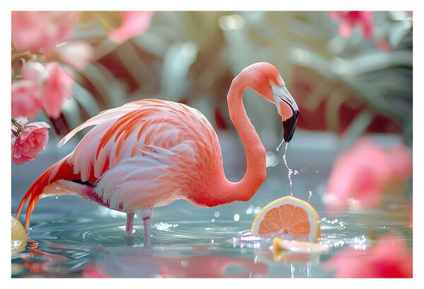 Tablou - Flamingo în iaz (90x60 cm)