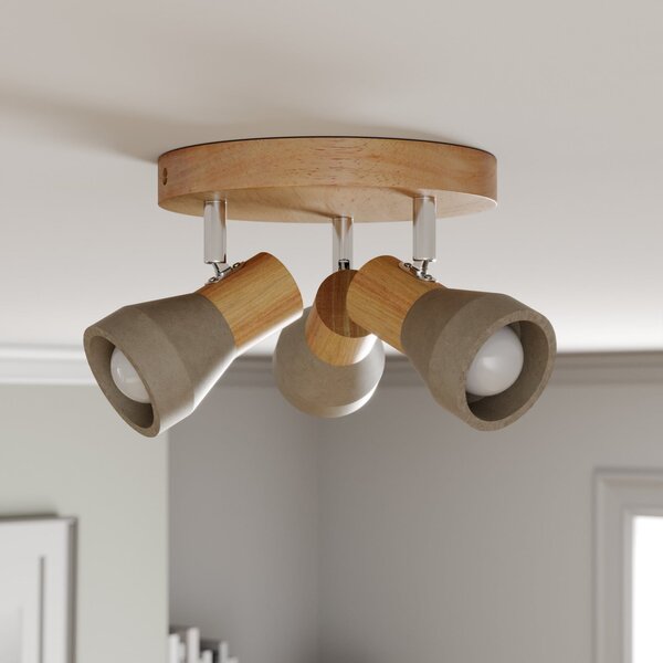 Lindby Spot Filiz, 3 becuri, Ø 20 cm, lemn, beton, E14, reglabil, Gri, dormitor, Beton, Scandinavă