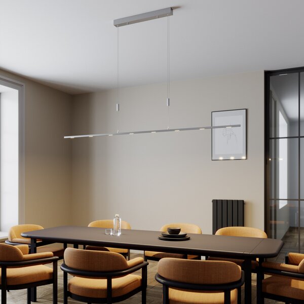 Lucande lampă suspendată LED Arnik, 180 cm, culoare nichel, dimabil, reglabil, Metalic, Camera de zi / sufragerie, Metal, Modern