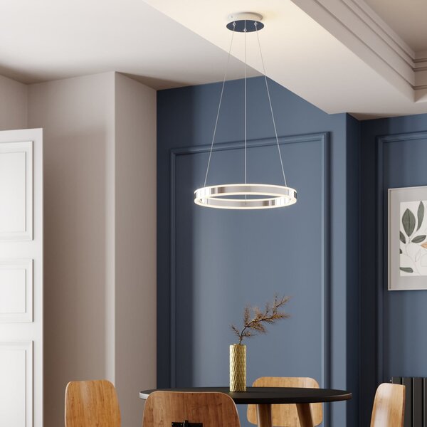 Lucande Lampă suspendată LED Lyani, Ø 50 cm, crom, dimabil, reglabil, Metalic, Camera de zi / sufragerie, Metal, Modern