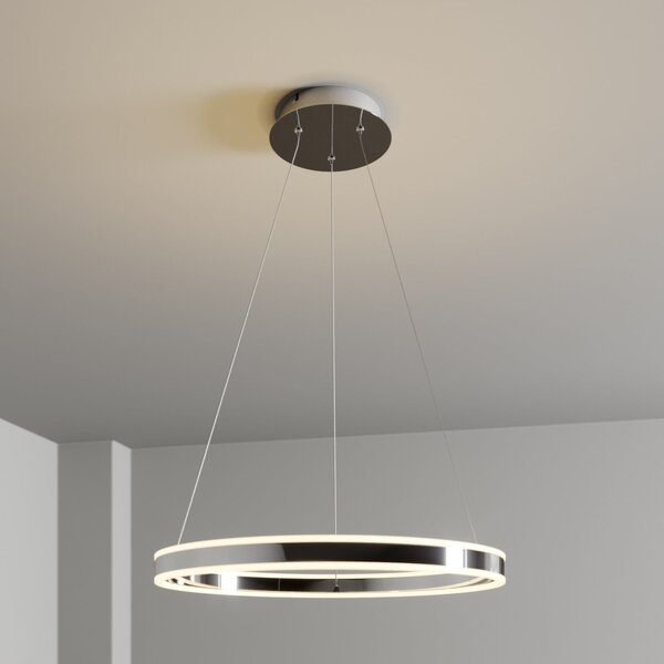 Lucande Lampă suspendată LED Lyani, Ø 60 cm, crom, dimabil, reglabil, Metalic, Camera de zi / sufragerie, Metal, Modern