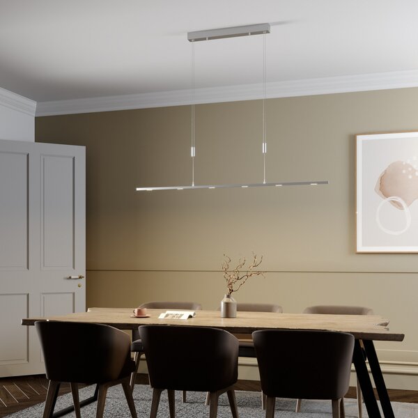 Lucande lampă suspendată LED Arnik, 140 cm, culoare nichel, dimabil, reglabil, Metalic, Camera de zi / sufragerie, Metal, Modern