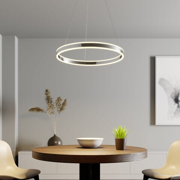 Lucande Lampă suspendată LED Lyani, Ø 60 cm, crom, dimabil, reglabil, Metalic, Camera de zi / sufragerie, Metal, Modern
