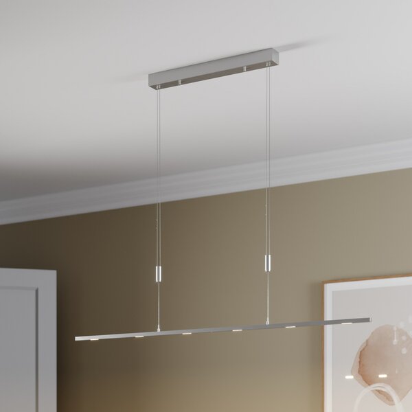 Lucande lampă suspendată LED Arnik, 140 cm, culoare nichel, dimabil, reglabil, Metalic, Camera de zi / sufragerie, Metal, Modern