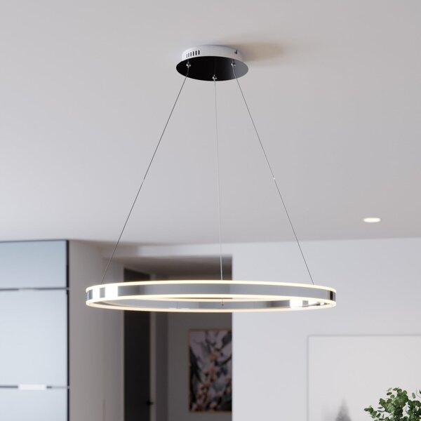 Lucande Lampă suspendată LED Lyani, 80 cm, crom, dimabil, reglabil, Metalic, Camera de zi / sufragerie, Metal, Modern