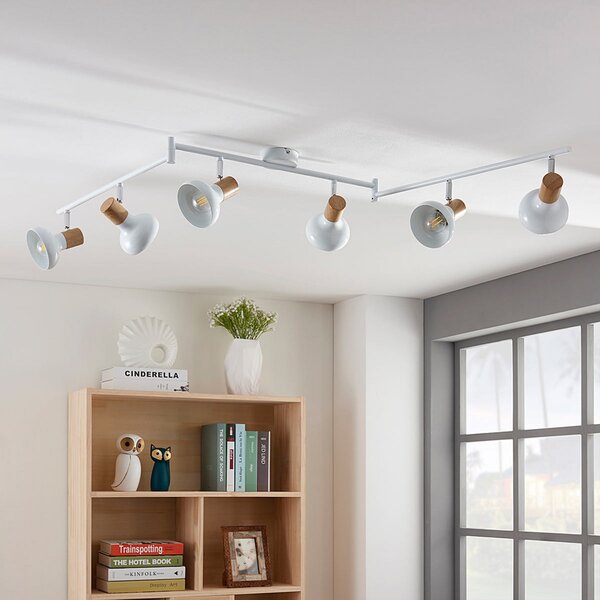 Lindby Fridolin spot de plafon, 160cm, 6 becuri, alb, metal, reglabil, Alb, Bucătărie, Metal, Modern