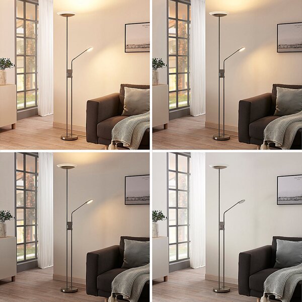 Lindby lampadar LED Jonne, rotundă, braț de citit, dimabil, 180 cm, reglabil, Metalic, Camera de zi / sufragerie, Metal, Modern, Lumină de lectură
