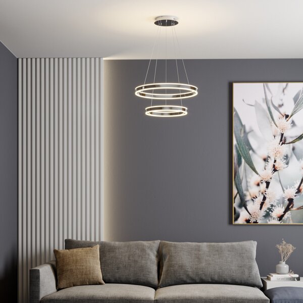 Lucande Lampă suspendată LED Lyani, 60 cm, 2 becuri, crom, dimabil, reglabil, Metalic, Camera de zi / sufragerie, Metal, Modern