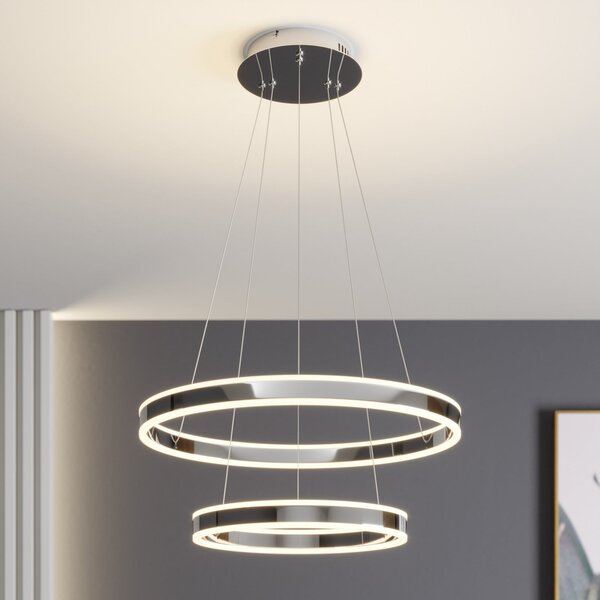 Lucande Lampă suspendată LED Lyani, 60 cm, 2 becuri, crom, dimabil, reglabil, Metalic, Camera de zi / sufragerie, Metal, Modern