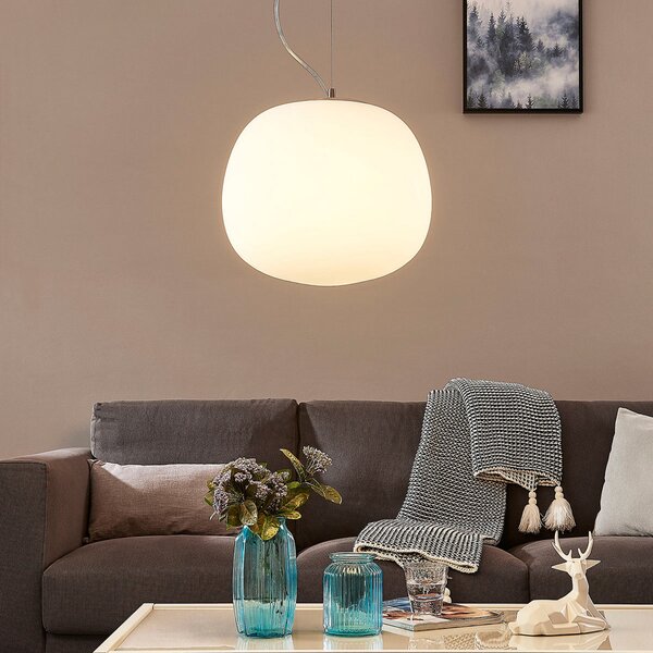 Lindby Lampă suspendată Ginevra, Ø 38 cm, alb, sticlă, E27, reglabil, Alb, Bucătărie, Sticlă, Modern