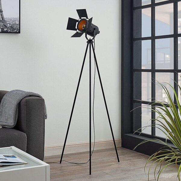 Lindby Devon lampă cu trei picioare în negru, Negru, Camera de zi / sufragerie, Metal, Modern