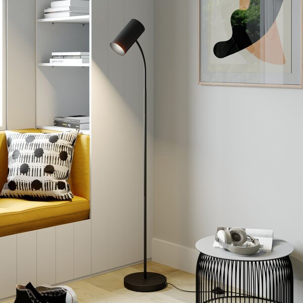 Lindby Lampadar Karoli, negru, 156 cm, metal, braț flexibil, Negru, Camera de zi / sufragerie, Metal, Modern