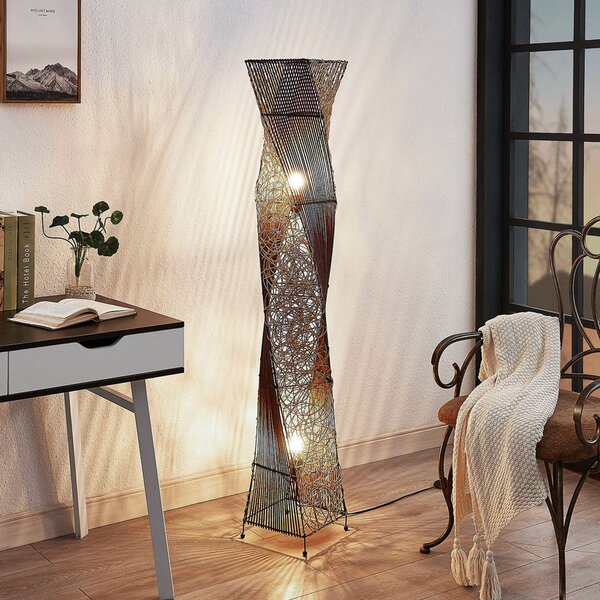 Lindby Kassia lampă cu picior din ratan lumină confort, Metalic, Camera de zi / sufragerie, Bamboo