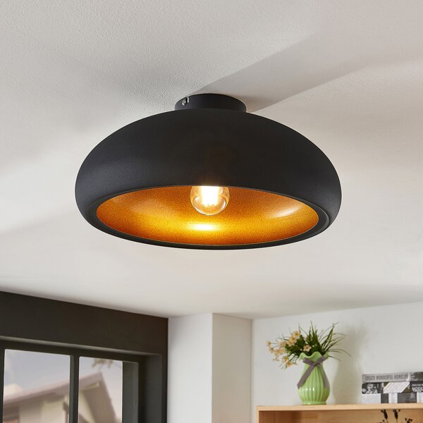 Lindby plafonieră Gerwina, negru / auriu, metal, 40 cm, E27, reglabil, Negru, Camera de zi / sufragerie, Metal, Modern