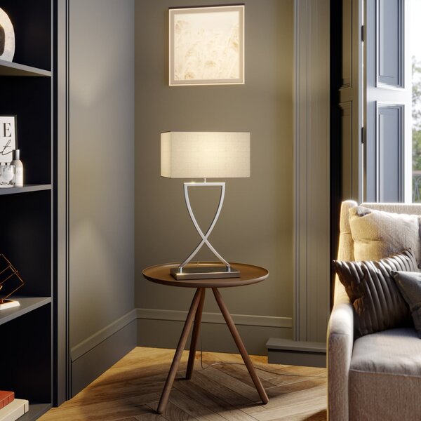 Lucande Lampa de masă Evaine, crom/alb, metal, 66 cm, E27, Metalic, Camera de zi / sufragerie, Metal, Modern