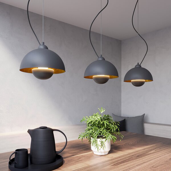Lindby Gretja lampă suspendată, trei becuri, negru-auriu, reglabil, Negru, Camera de zi / sufragerie, Metal, Modern
