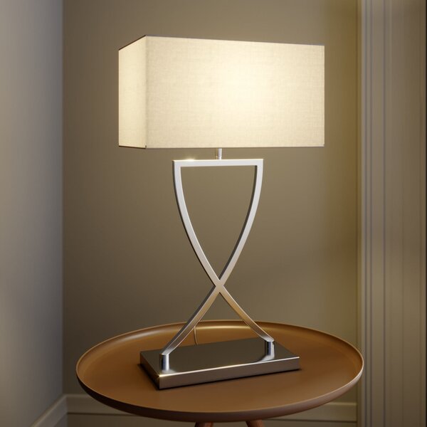 Lucande Lampa de masă Evaine, crom/alb, metal, 66 cm, E27, Metalic, Camera de zi / sufragerie, Metal, Modern