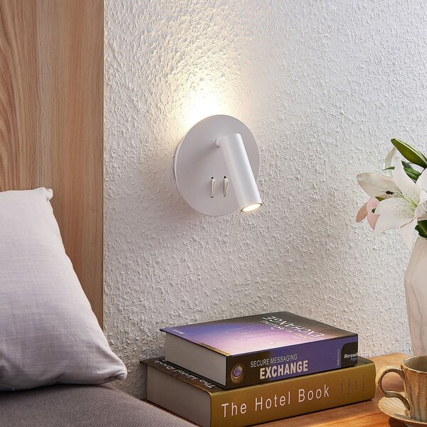 Lucande LED aplică de perete Magya, alb 2 becuri. rotund, Alb, Camera de zi / sufragerie, Aluminiu, Modern, Priză de perete sus / jos