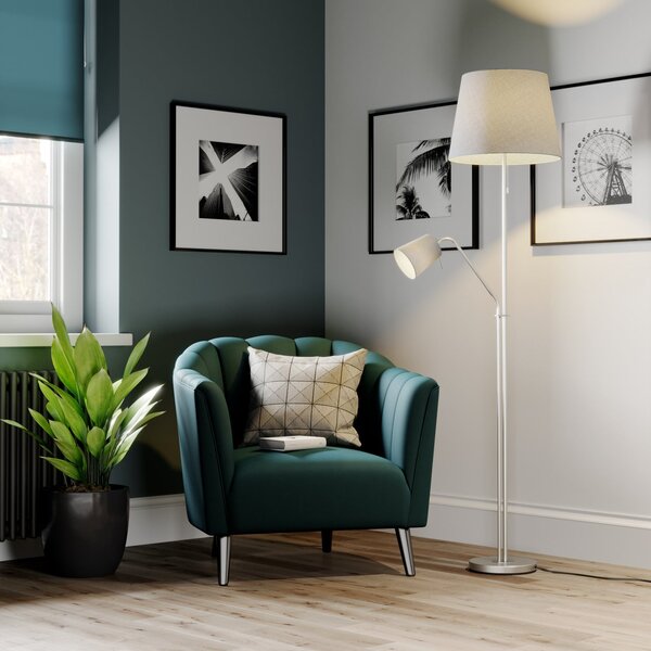 Lindby lampadar Nantwin, 175 cm, gri, nichel, textil, Gri, Camera de zi / sufragerie, Țesătură / Textil, Modern, Lumină de lectură