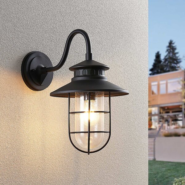 Lindby lumina de perete în aer liber Kyan, înălțime 40 cm, negru, IP44, E27, reglabil, Negru, Aluminiu, Antichitate, Felinar