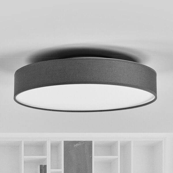 Lindby plafonieră LED Saira, Ø 40 cm, gri, textil, Gri, Camera de zi / sufragerie, Țesătură / Textil, Modern