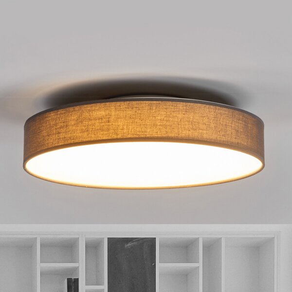 Lindby plafonieră LED Saira, Ø 40 cm, gri, textil, Gri, Camera de zi / sufragerie, Țesătură / Textil, Modern