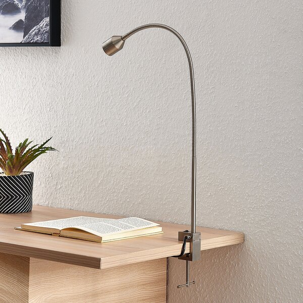 Lindby LED clemă de lumină Hanilo, înălțime 80 cm, nichel, metal, Gri, Studiu / Birou, Metal, Modern, Lumină de lectură