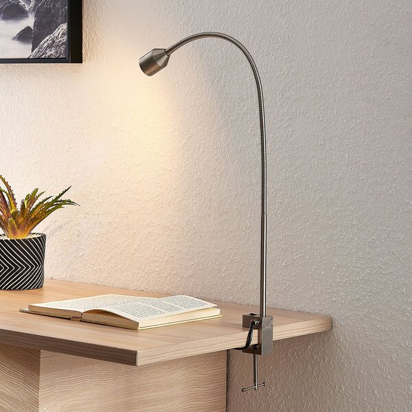 Lindby LED clemă de lumină Hanilo, înălțime 80 cm, nichel, metal, Gri, Studiu / Birou, Metal, Modern, Lumină de lectură