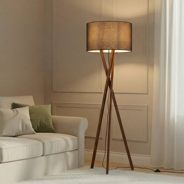 Lucande lampadar Auriane, trepied, negru, tesatura, 160 cm, Lemn, Camera de zi / sufragerie, Țesătură / Textil, Scandinavă, Tripod