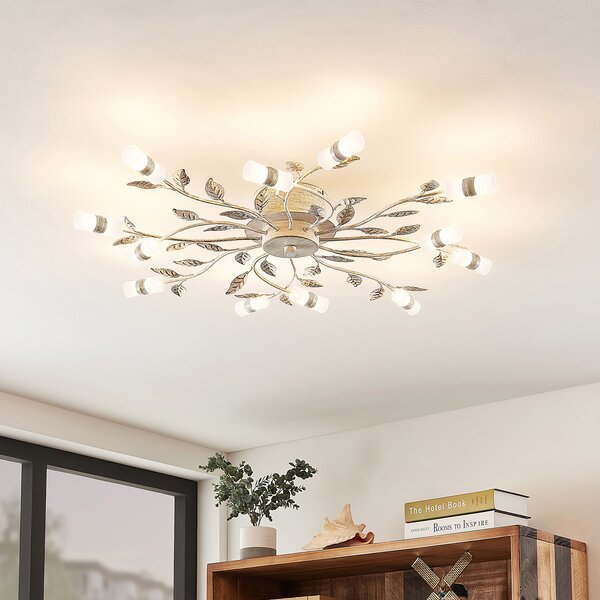 Lindby plafonieră LED Bolonia, bronz/alb, Ø 80 cm, Bronz / Alamă Veche, Camera de zi / sufragerie, Metal, Casă de țară / Rustic