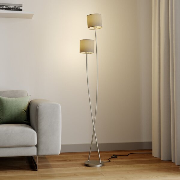 Lucande Juljana lampă cu picior, 2 becuri, textil, Bej, Camera de zi / sufragerie, Țesătură / Textil, Modern