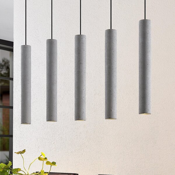 Lindby Lampă suspendată Concretto, 100 cm, gri, 5 becuri, beton, reglabil, Gri, Camera de zi / sufragerie, Beton, Modern