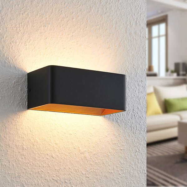 Arcchio Aplică de perete cu LED Karam, 20 cm, negru, metal, sus/jos, Negru, Camera de zi / sufragerie, Aluminiu, Modern