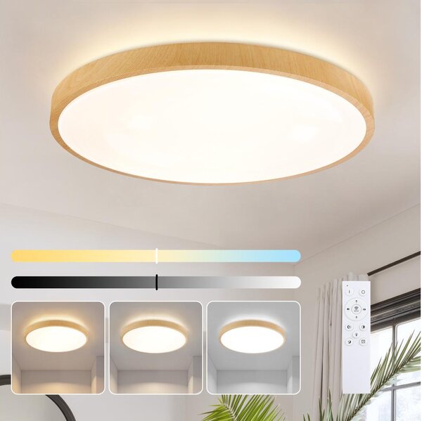 Corp de iluminat LED dimabil Brilagi-LED GLASS POOL DOUBLE, 80W, 230V, 60 cm, finisaj decor lemn + telecomandă