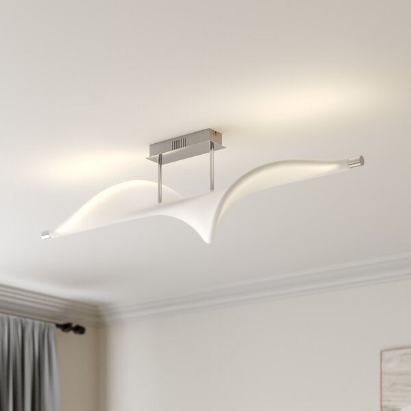 Lucande plafonieră LED Edano, 122 cm, alb, textil, dimabil, reglabil, Alb, Camera de zi / sufragerie, Țesătură / Textil, Modern