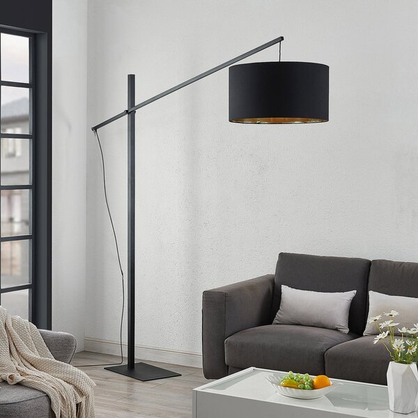 Arcchio lampă de podea arcuită Mossa, 200 cm, negru-auriu, textil, Negru, Camera de zi / sufragerie, Metal, Modern